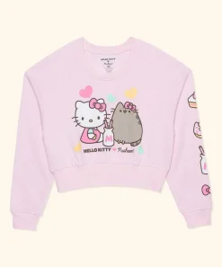 Ladies^Hybrid Hello Kitty® X Pusheen® Ladies Cropped Sweatshirt