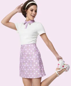 Ladies^Unique Vintage Pusheen Purple Polka Dot Dress